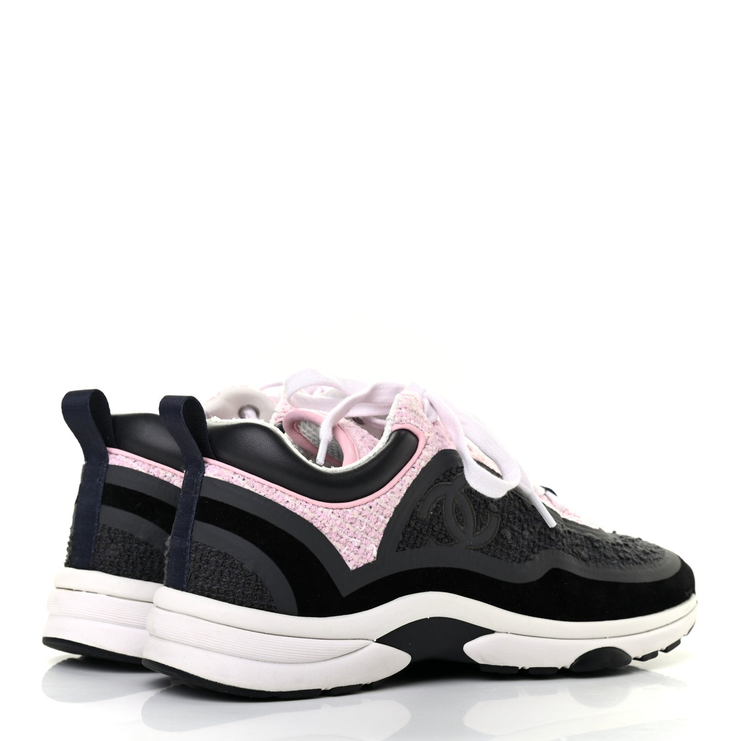 Tweed Suede Calfskin CC Sneakers 37 Gray Pink