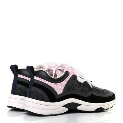 Chanel Tweed Suede Calfskin CC Sneakers 37 Gray Pink 4 of 10