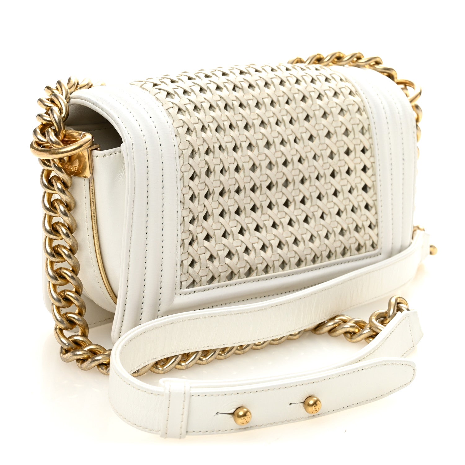 Chanel Sheepskin Braided Small Boy Reverso Flap White 1872645