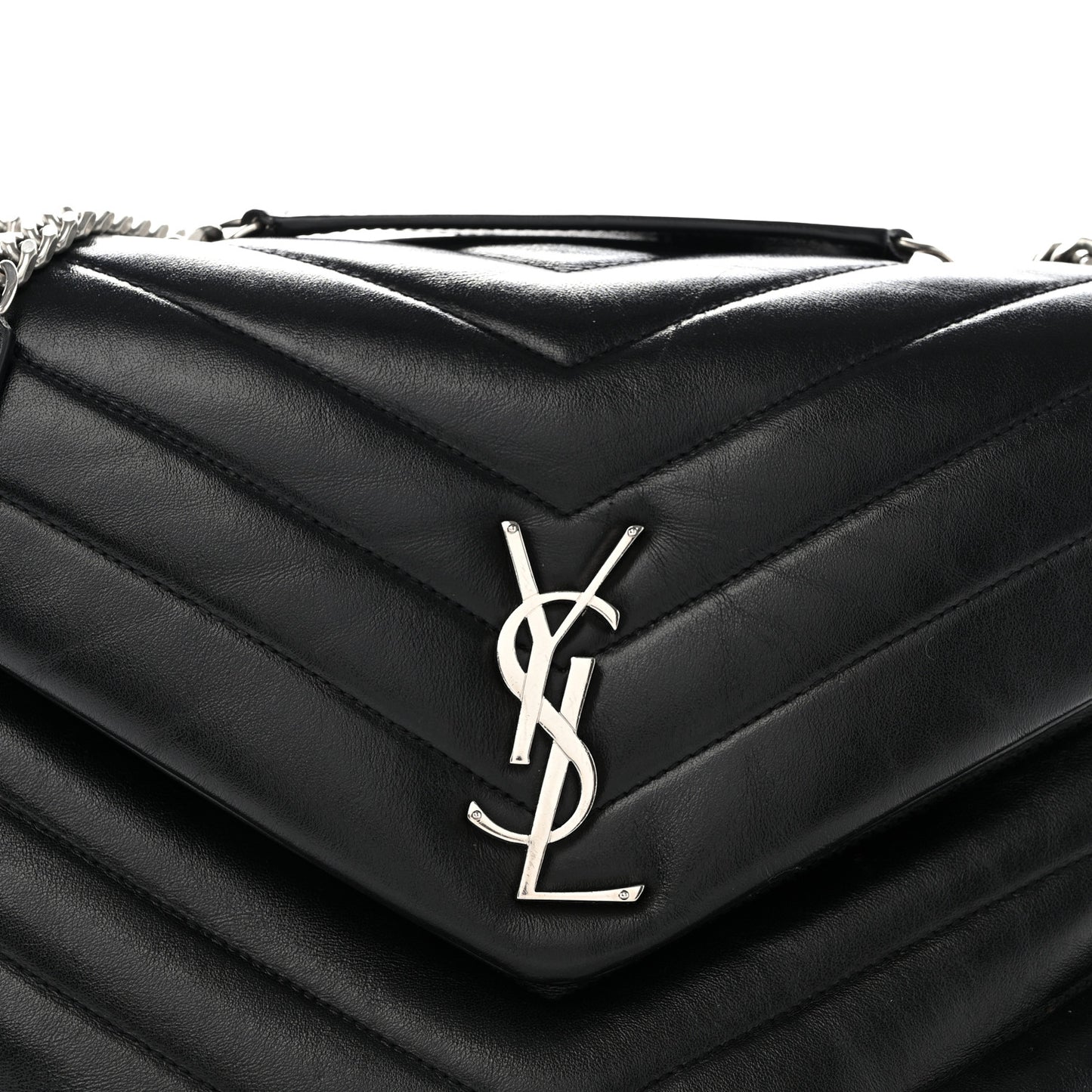 Calfskin Y Quilted Monogram Medium Loulou Chain Satchel Black