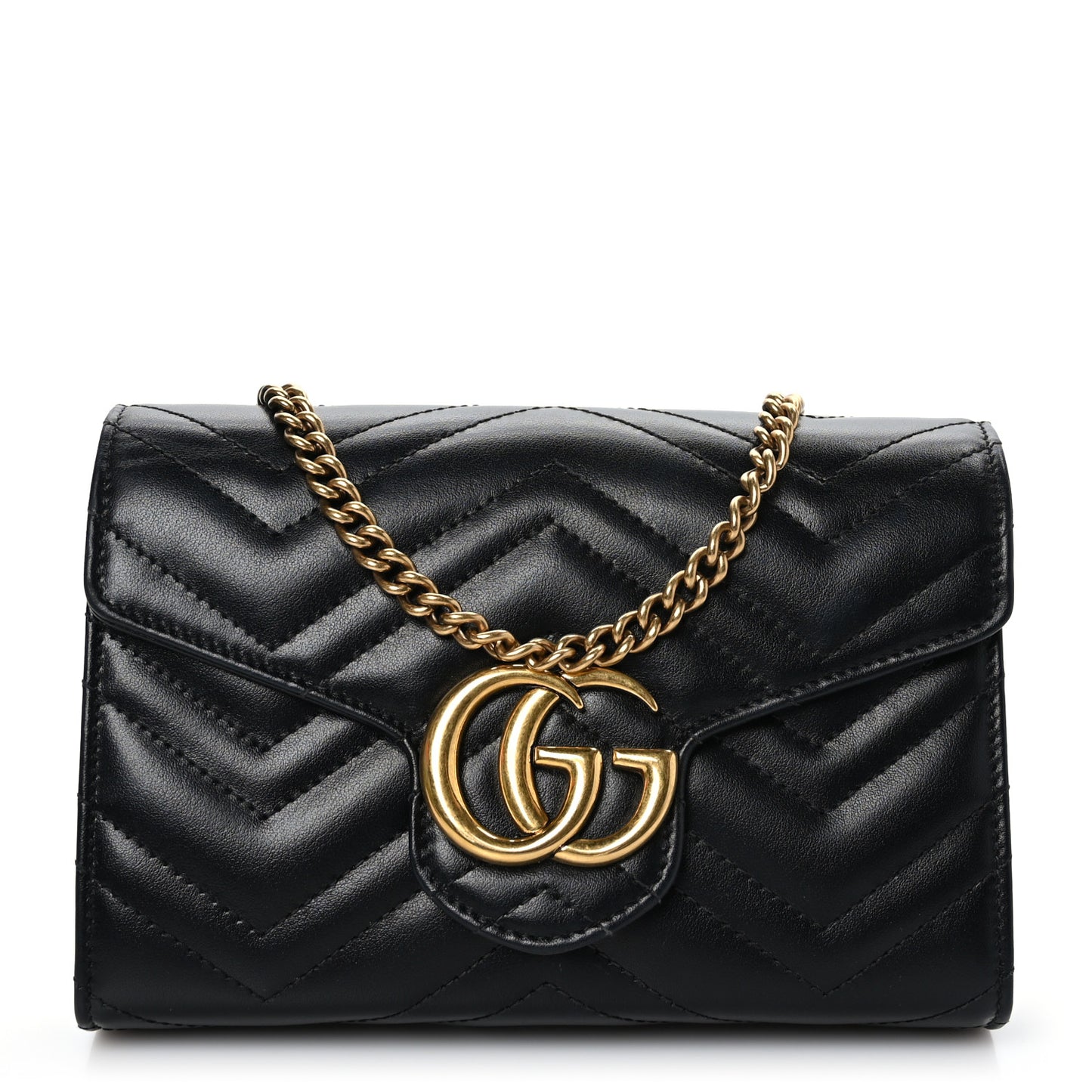 Calfskin Matelasse GG Marmont Chain Wallet Black