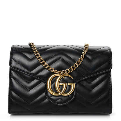 Gucci Calfskin Matelasse GG Marmont Chain Wallet Black 1 of 10