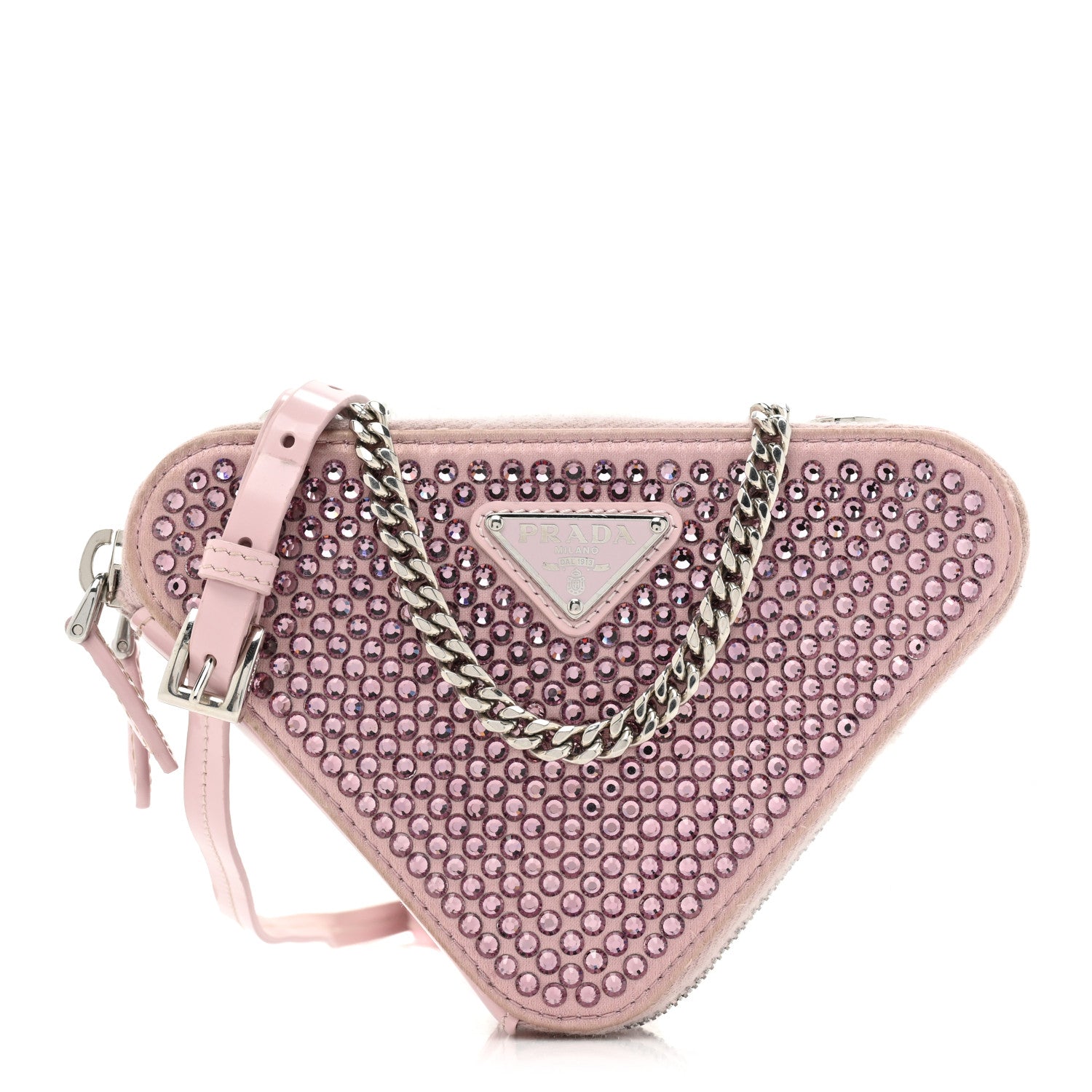 Prada Satin Crystal Mini Triangle Crossbody Pouch Alabastro 1 of 10