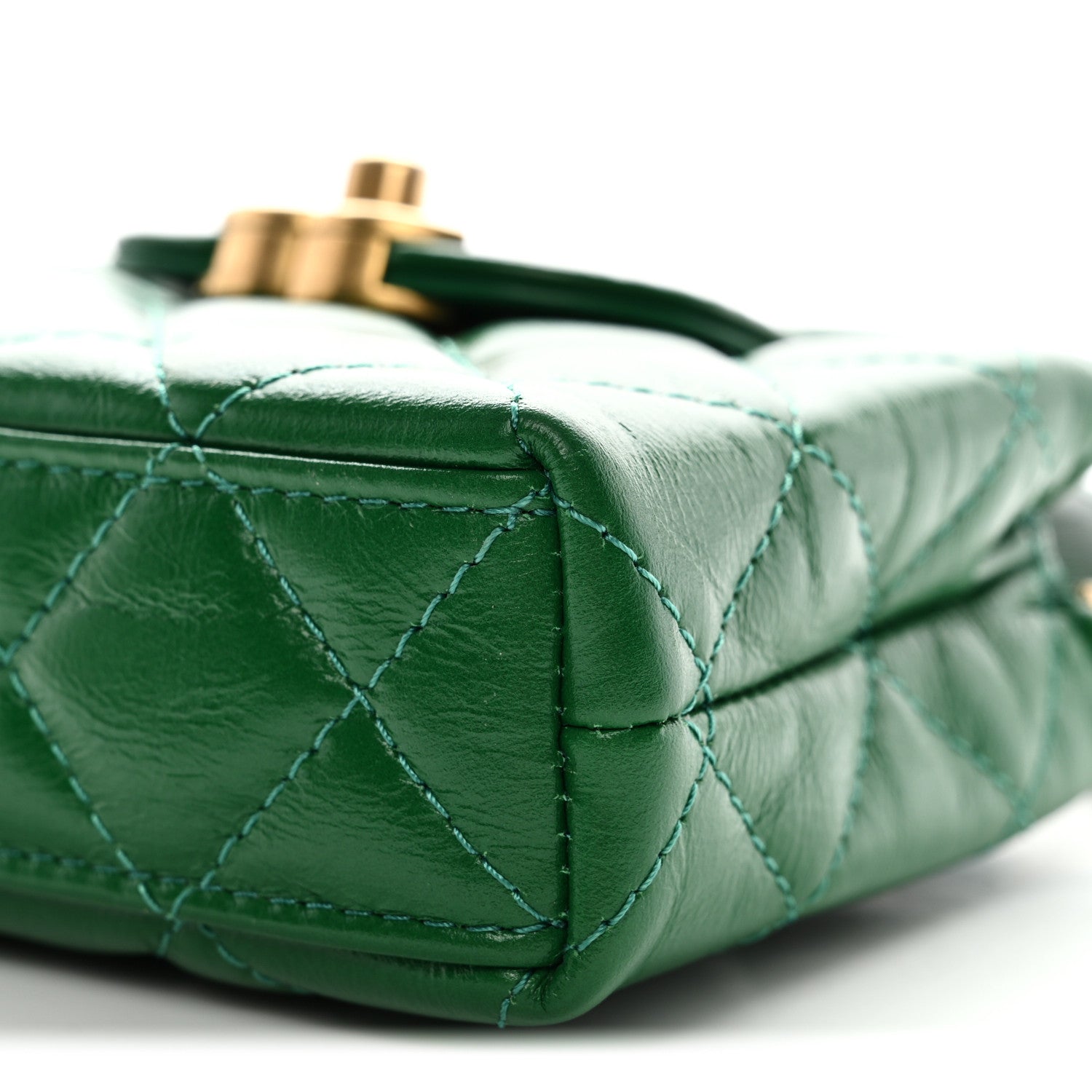 Chanel Shiny Aged Calfskin Quilted Mini Nano Kelly Shopper Green 9 of 10
