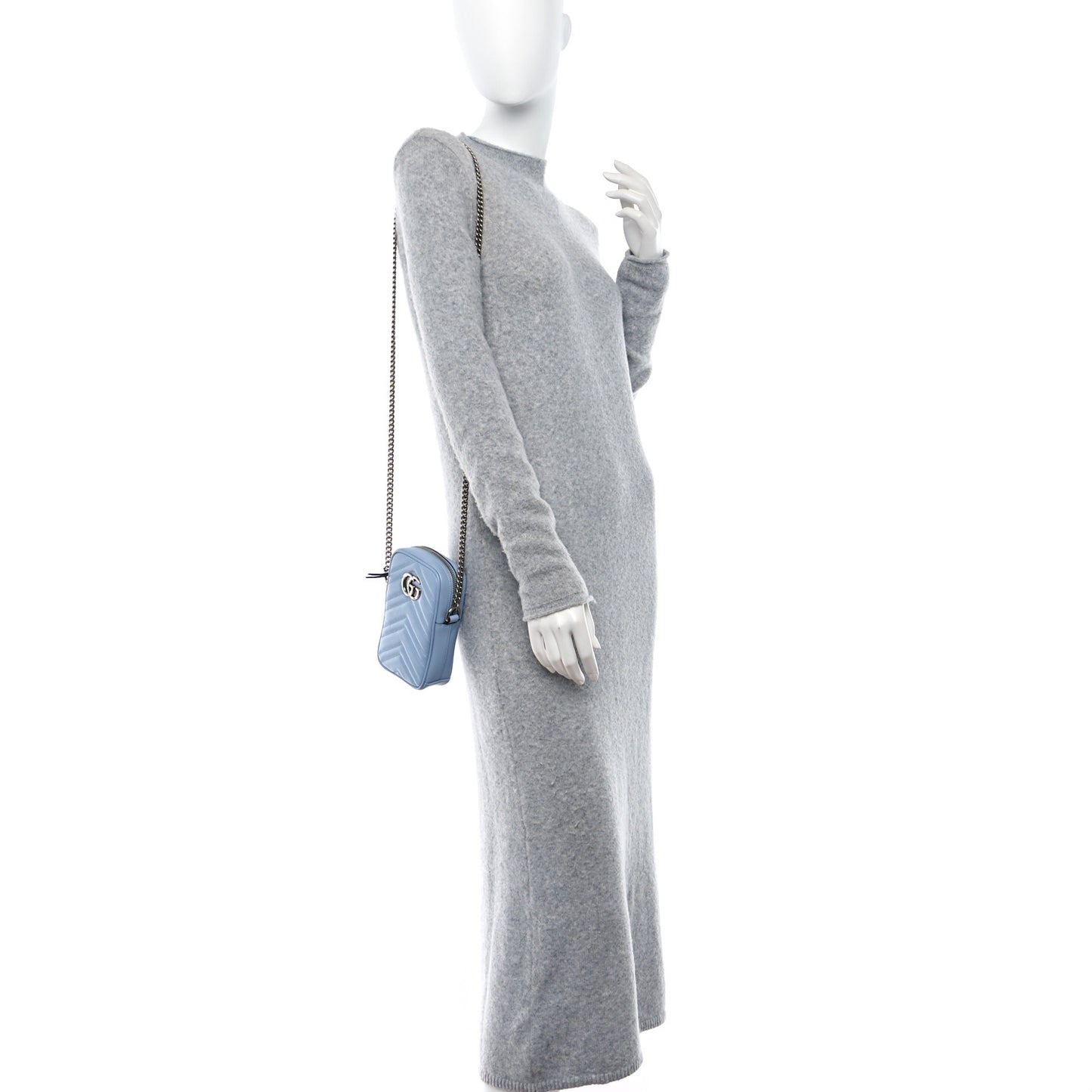 Calfskin Matelasse Mini GG Marmont Crossbody Bag Porcelain Light Blue