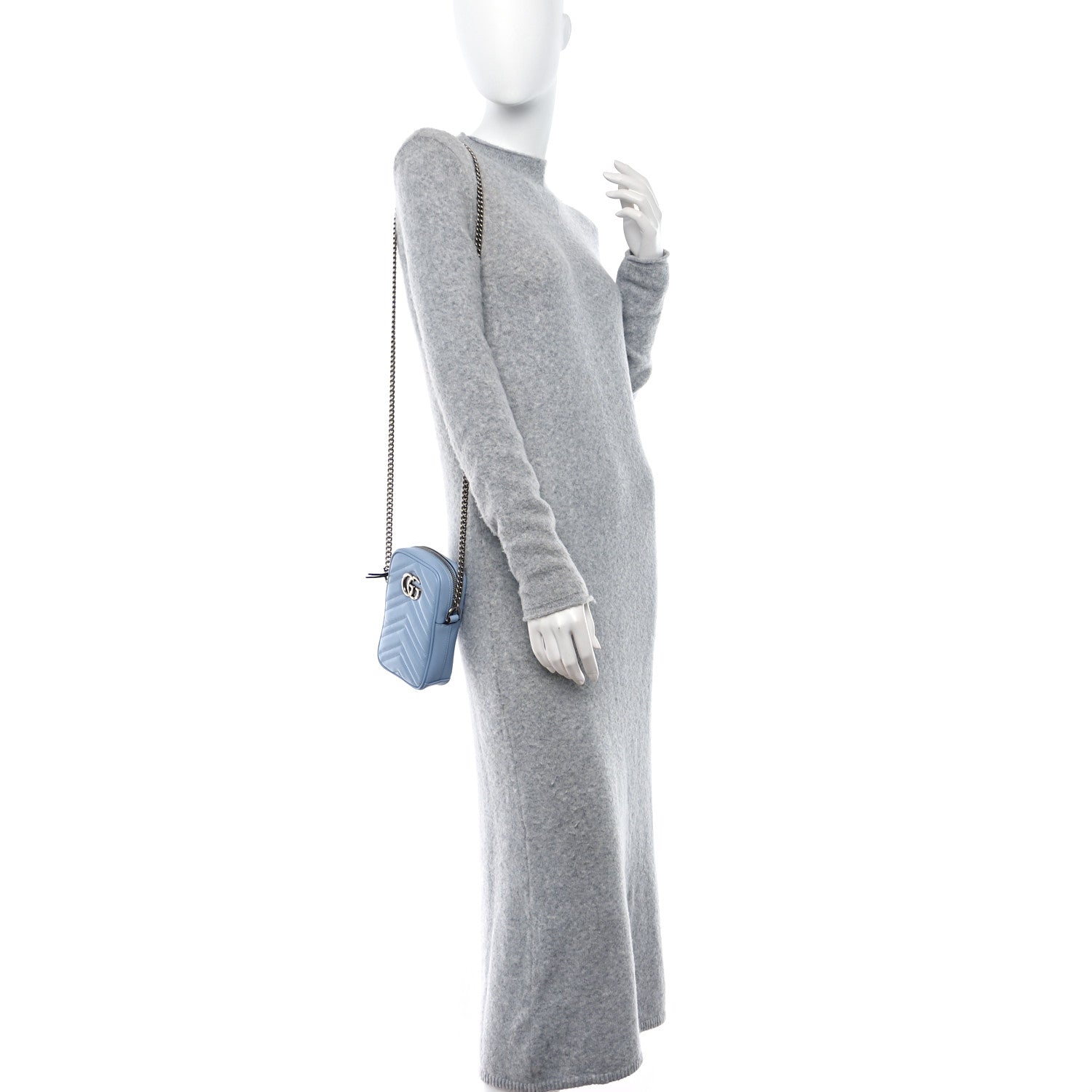 Gucci Calfskin Matelasse Mini GG Marmont Crossbody Bag Porcelain Light Blue 2 of 11