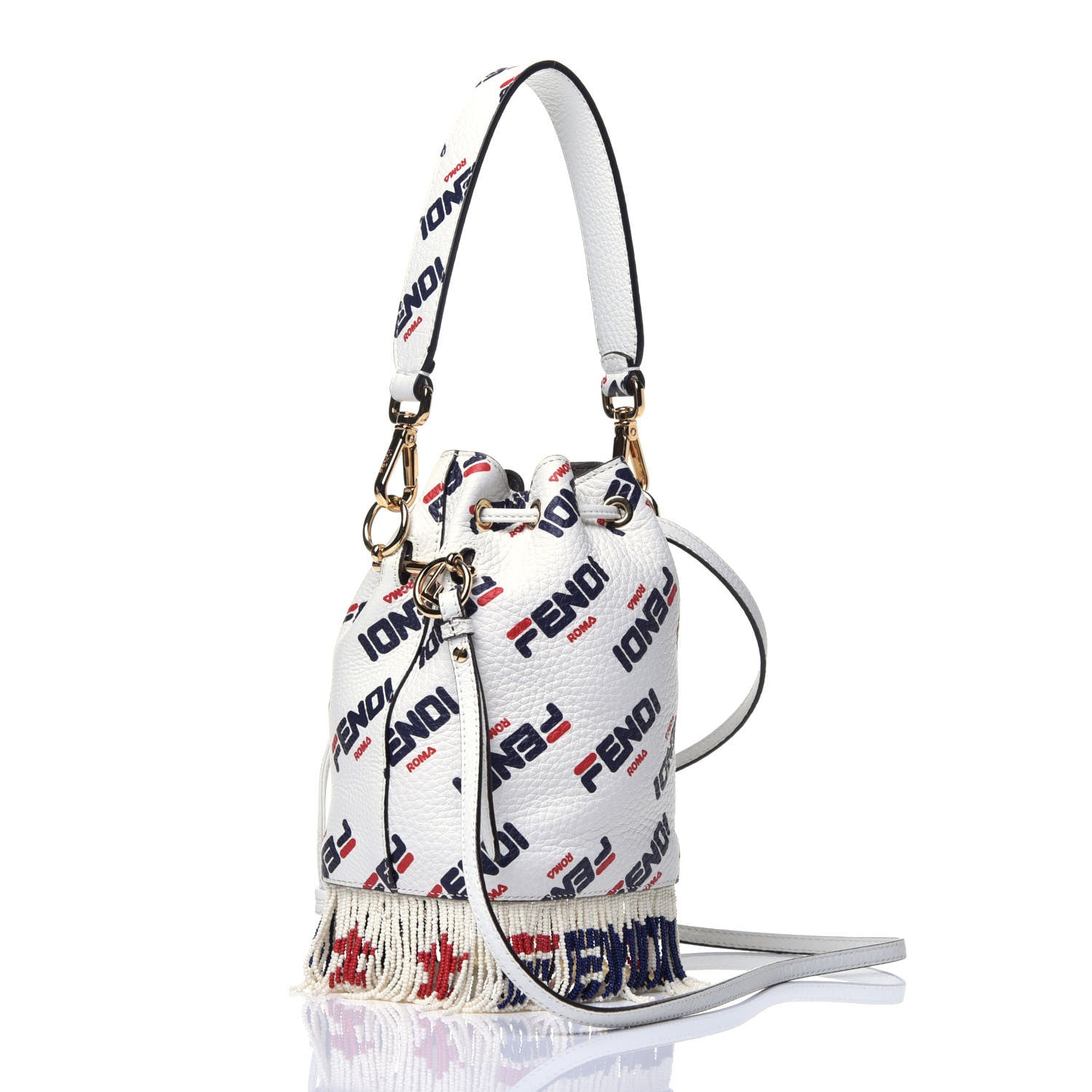 Fendi X FILA Calfskin F is Fendi Mania Fringe Mini Mon Tresor Bucket Bag White 3 of 10