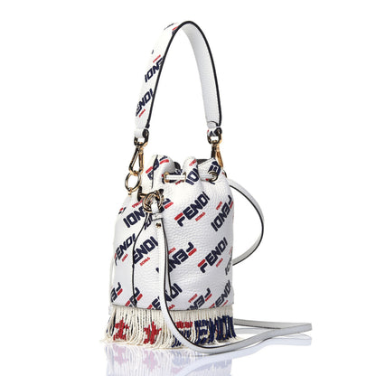 Fendi X FILA Calfskin F is Fendi Mania Fringe Mini Mon Tresor Bucket Bag White 3 of 10