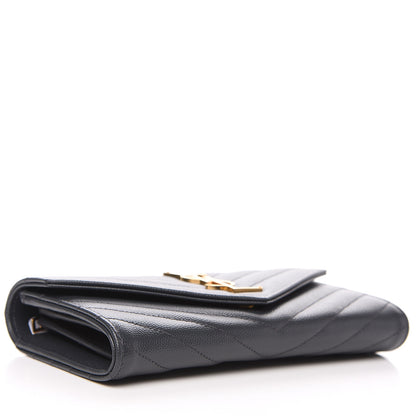 Saint Laurent Grain De Poudre Matelasse Chevron Monogram Flap Wallet Dark Smog 3 of 6