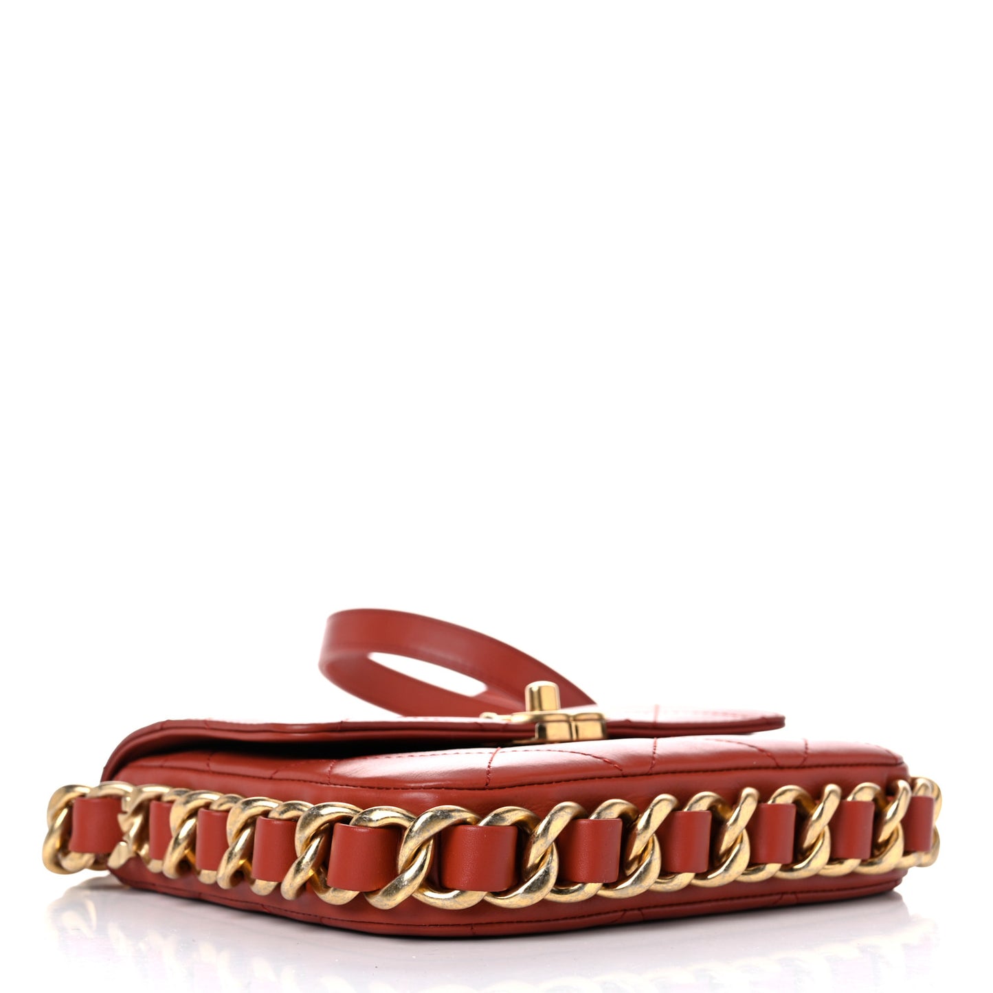 Calfskin Quilted Small Framing Chain Bag Brown
