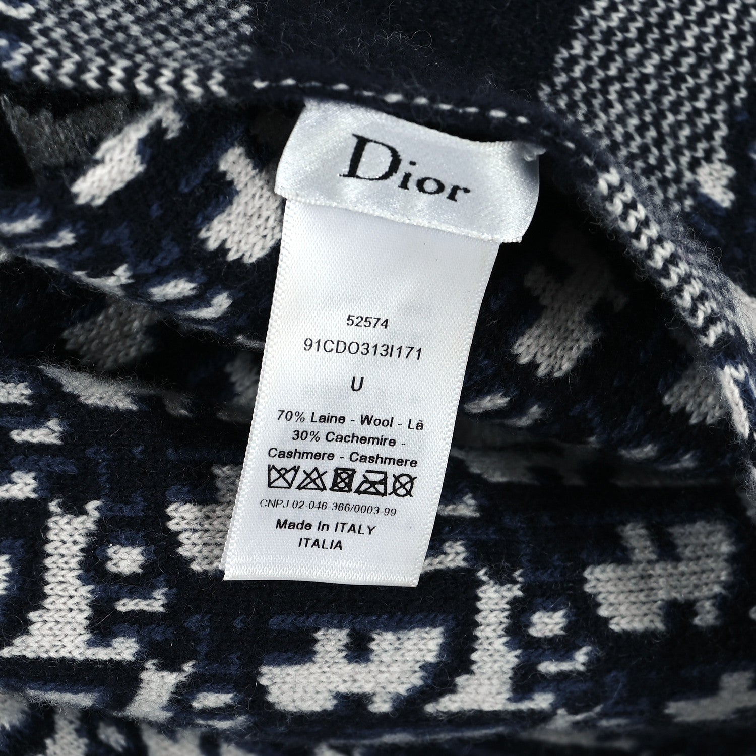 Christian Dior Wool Cashmere Oblique Scarf Beige Blue Black 3 of 3