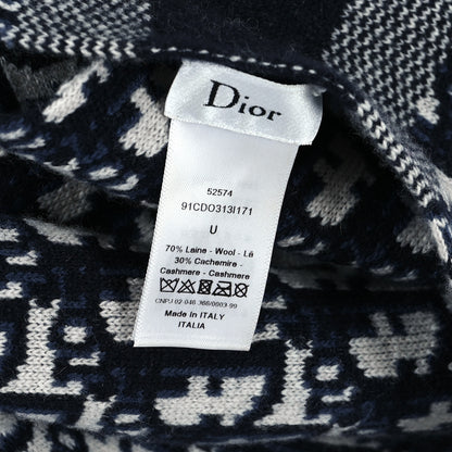 Christian Dior Wool Cashmere Oblique Scarf Beige Blue Black 3 of 3