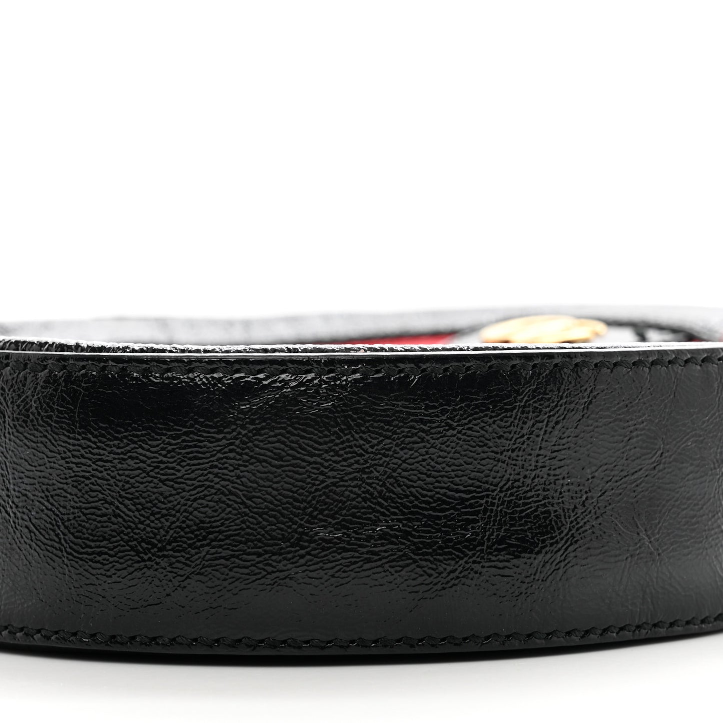 Suede Patent Web Mini Ophidia Round Shoulder Bag Hibiscus Red Black