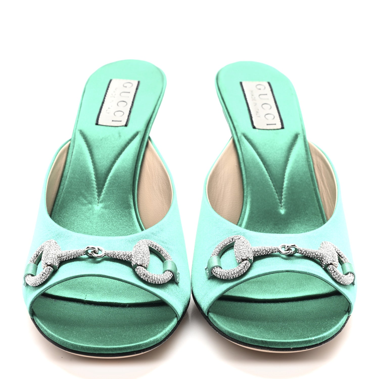 Gucci Raso Seta Malaga Kid Crystal Horsebit Sandals 37.5 Jade Caribbean Green 3 of 10