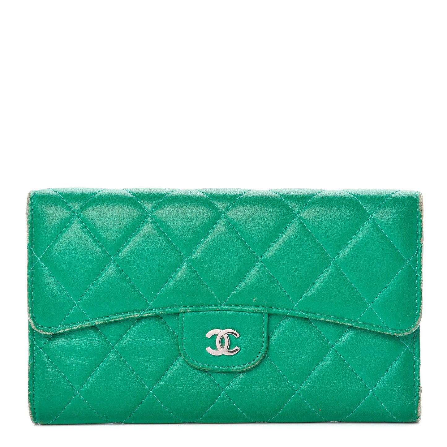 Lambskin Quilted Large Flap Wallet Green