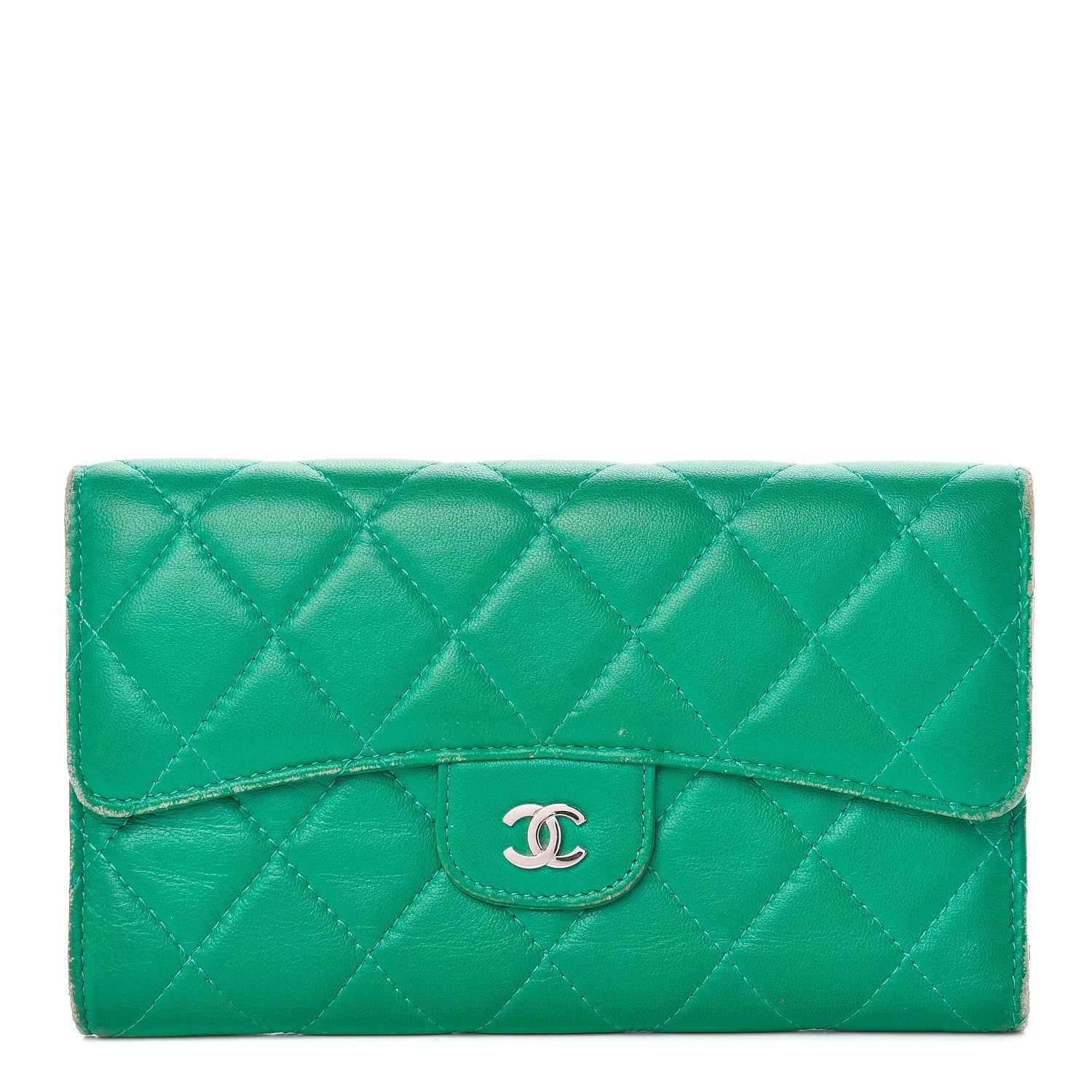 Chanel Lambskin Quilted Large Flap Wallet Green 1 of 18
