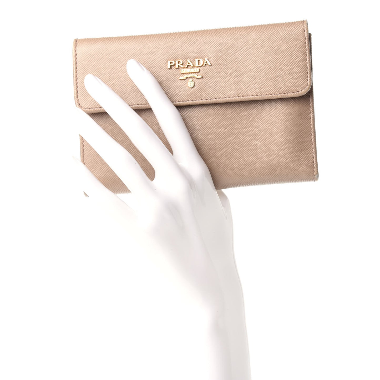 Saffiano French Flap Compact Wallet Cammeo