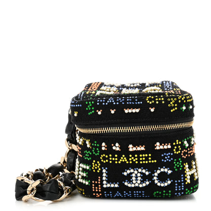 Chanel Tweed Pearl Studded Vanity Wrist Case With Chain Black Multicolor 1 of 11