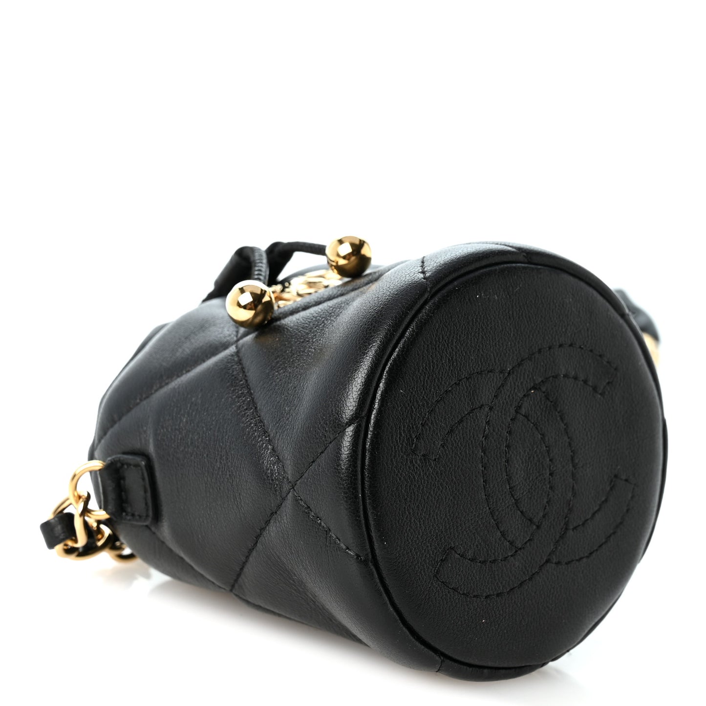 Calfskin Quilted Mini Drawstring Bucket Bag Black