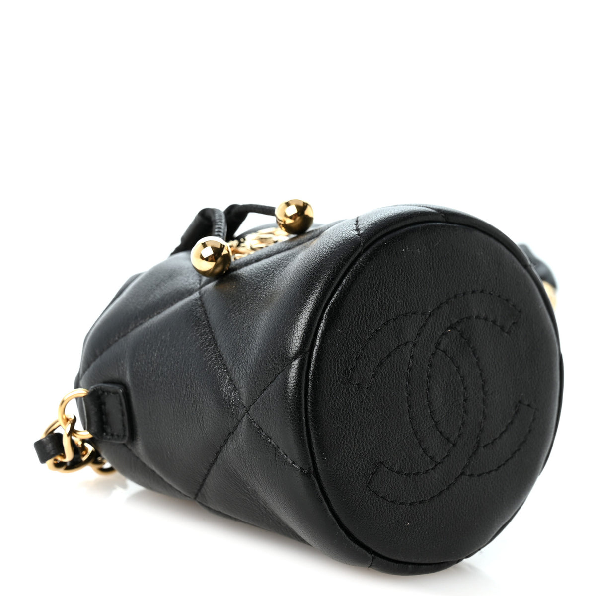 Chanel Calfskin Quilted Mini Drawstring Bucket Bag Black 3 of 9