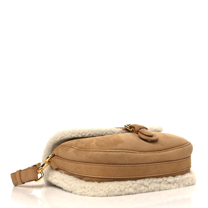 Christian Dior Suede Shearling Medium Bobby Flap Natural 3 of 5