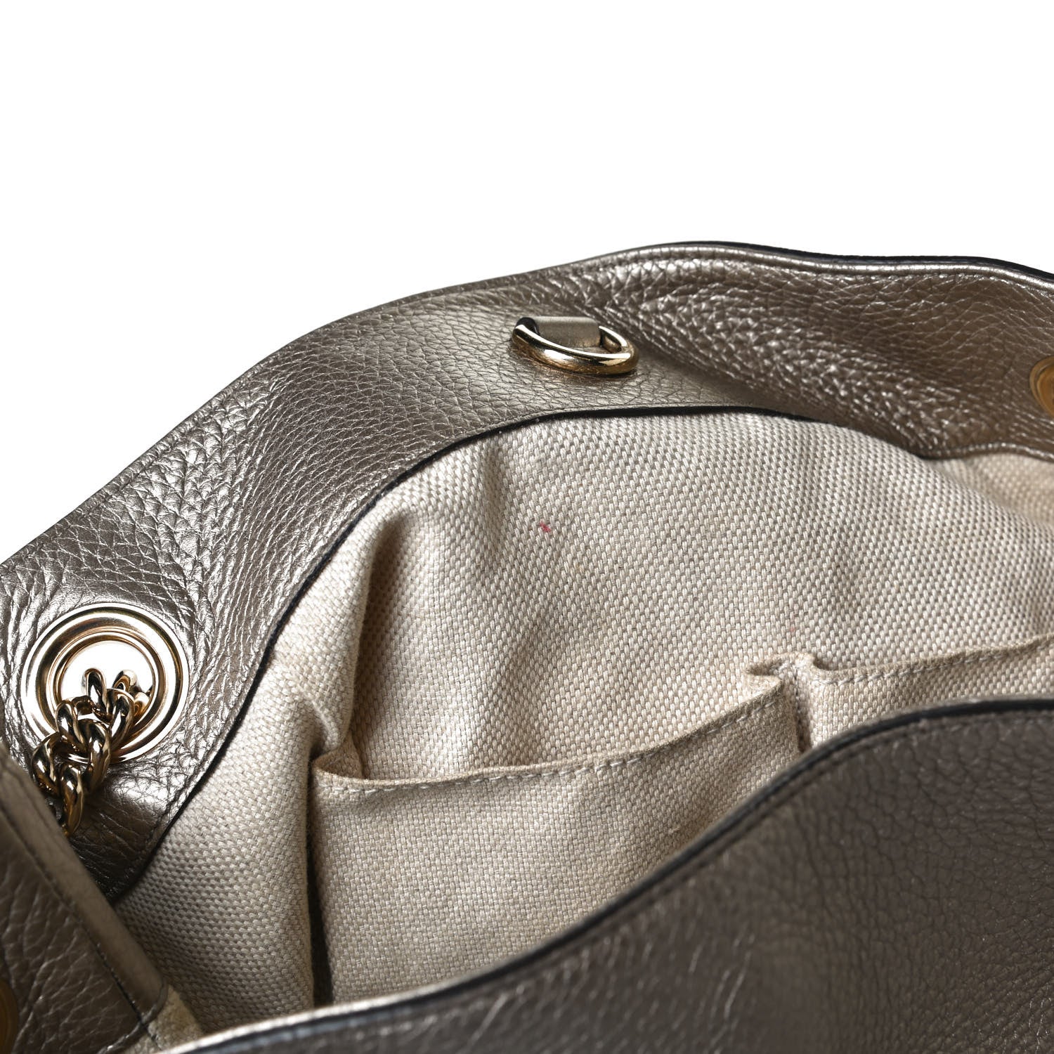 Gucci Metallic Pebbled Calfskin Medium Soho Chain Shoulder Bag Golden Beige 15 of 16