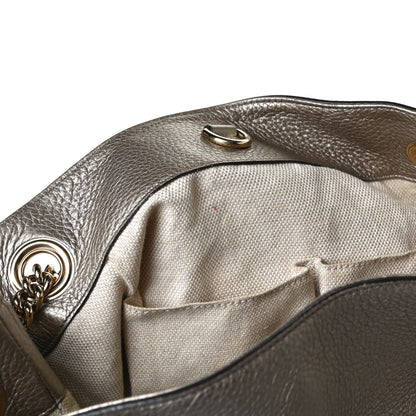 Gucci Metallic Pebbled Calfskin Medium Soho Chain Shoulder Bag Golden Beige 15 of 16