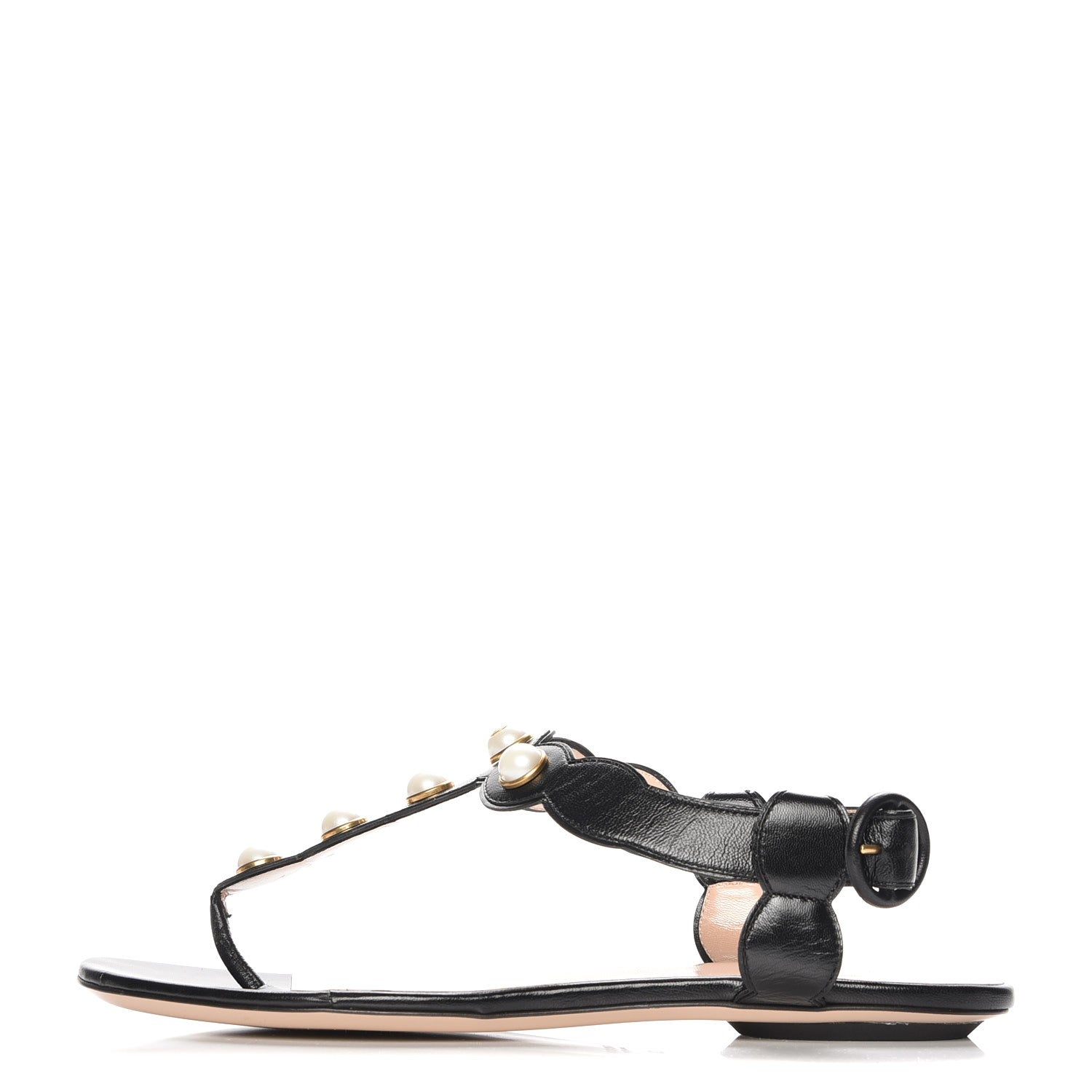 Gucci Nappa Willow Pearl Thong Sandals 39 Black 1 of 8