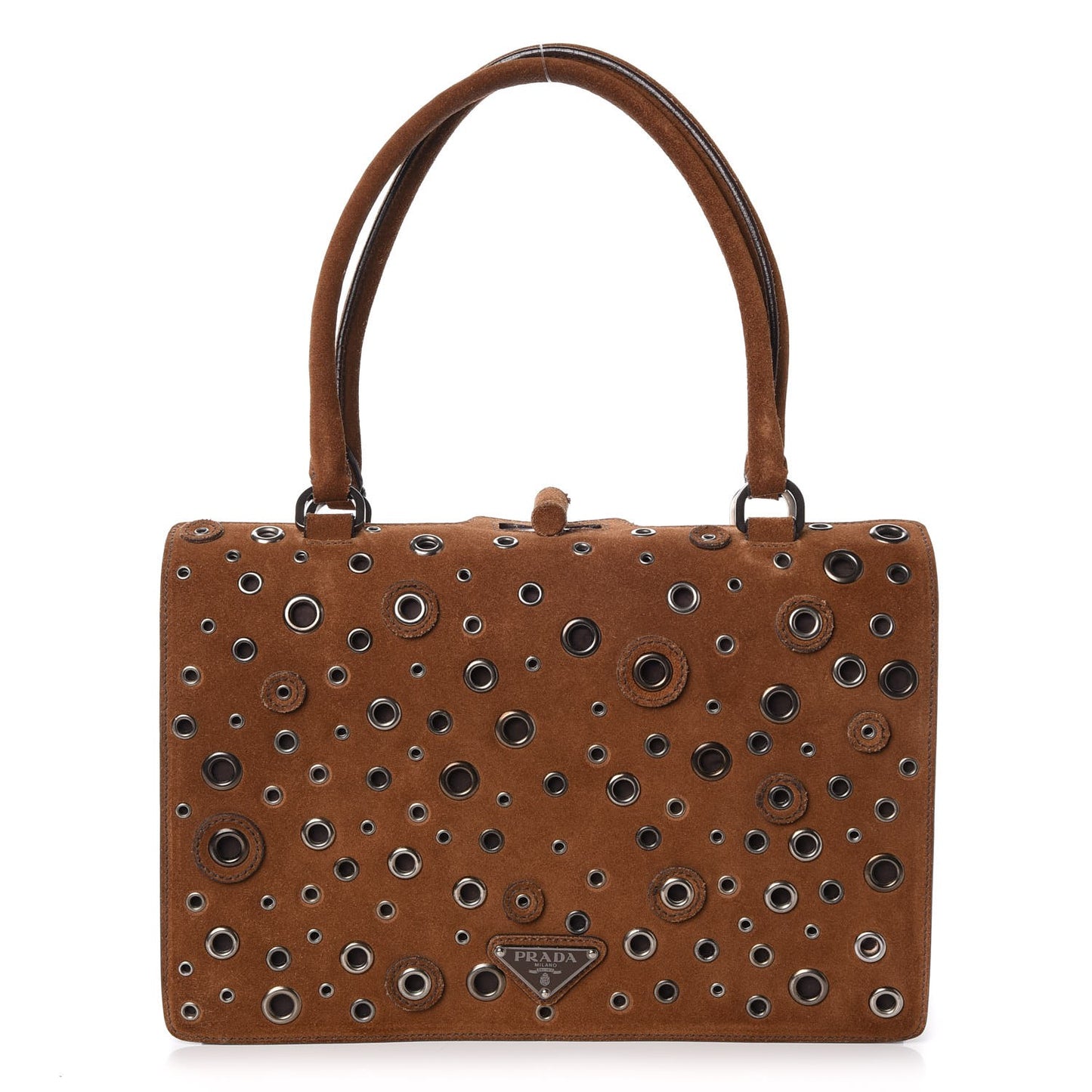 Suede Grommet Frame Satchel Tabacco