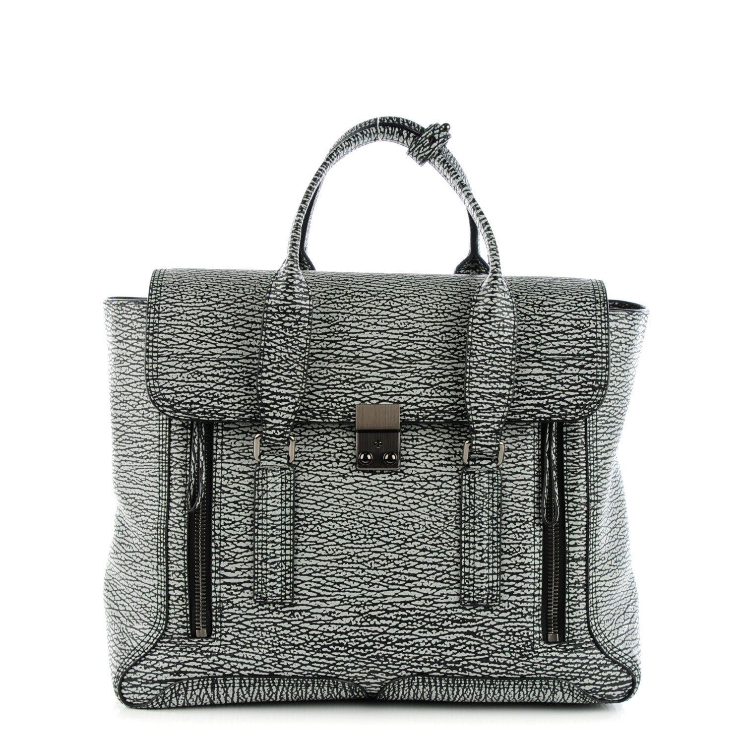 3.1 Phillip Lim 3.1 Textured Calfskin Large Pashli Satchel Black Cream 1 of 9