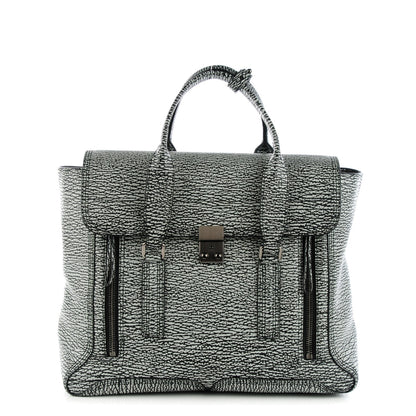 3.1 Phillip Lim 3.1 Textured Calfskin Large Pashli Satchel Black Cream 1 of 9