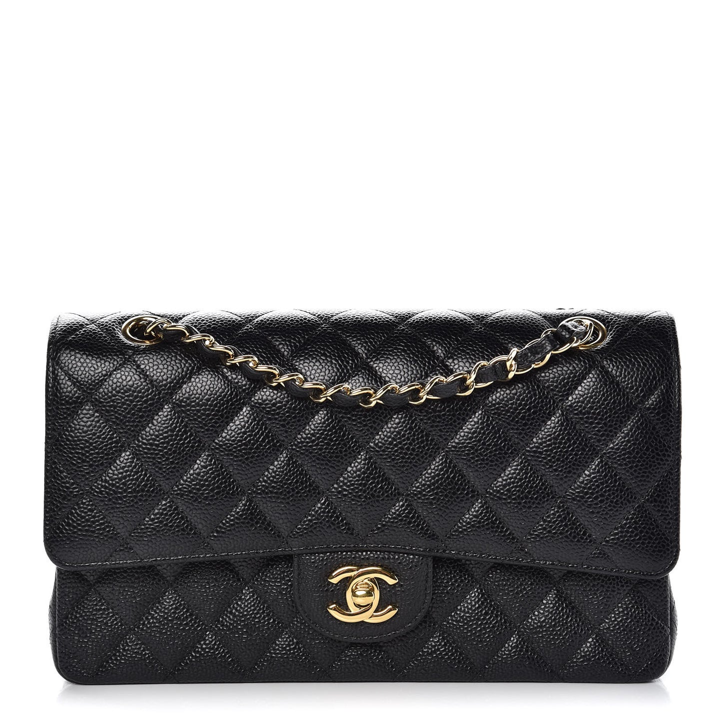 Caviar Quilted Medium Double Flap Black