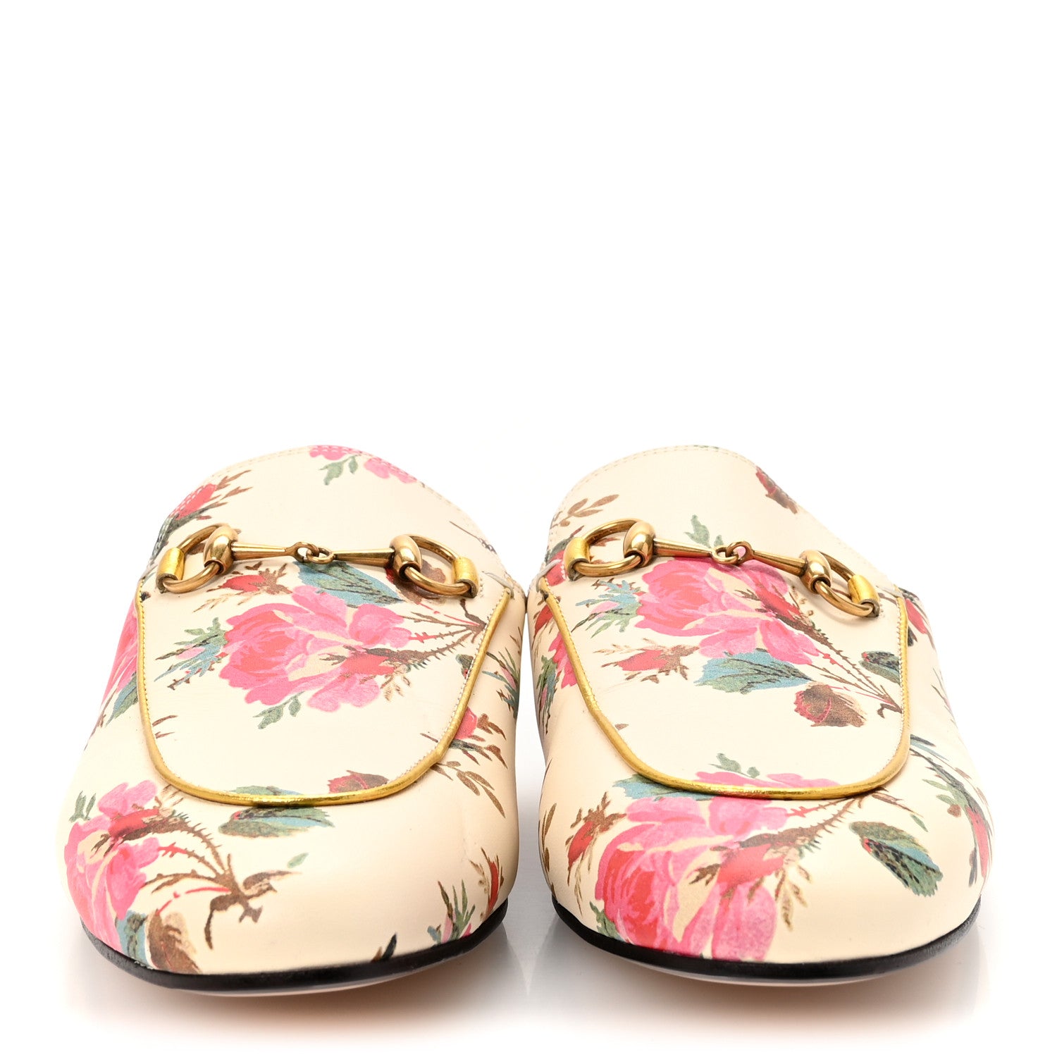 Gucci Calfskin Stamp Allover Rose Princetown Slippers 40 Ivory Multicolor 3 of 9