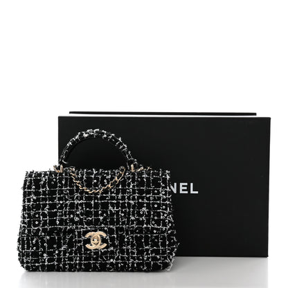 Chanel Tweed Quilted Mini Top Handle Rectangular Flap Black White 12 of 12