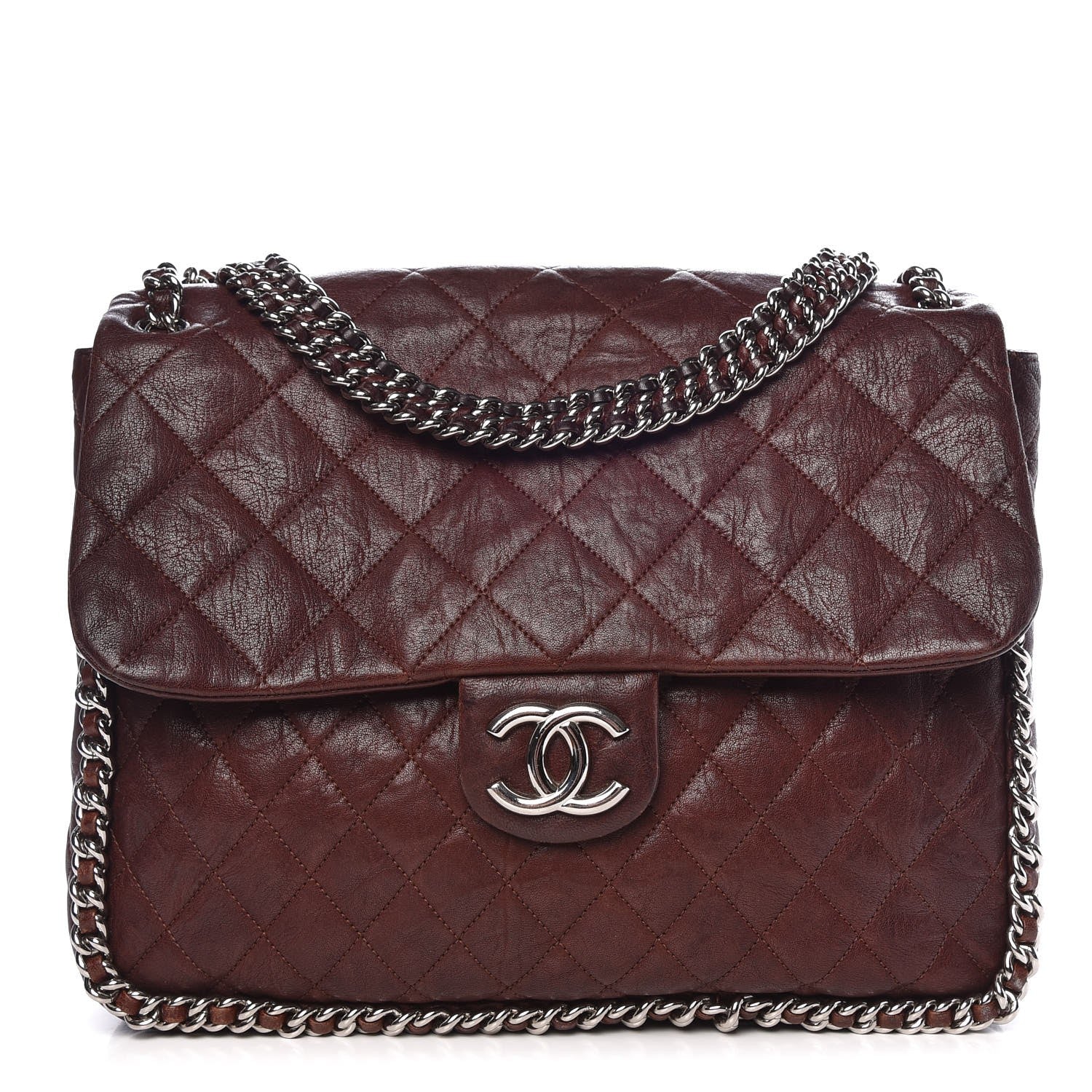 Chanel Crumpled Lambskin Quilted Maxi Chain Around Flap Dark Brown 1 of 12