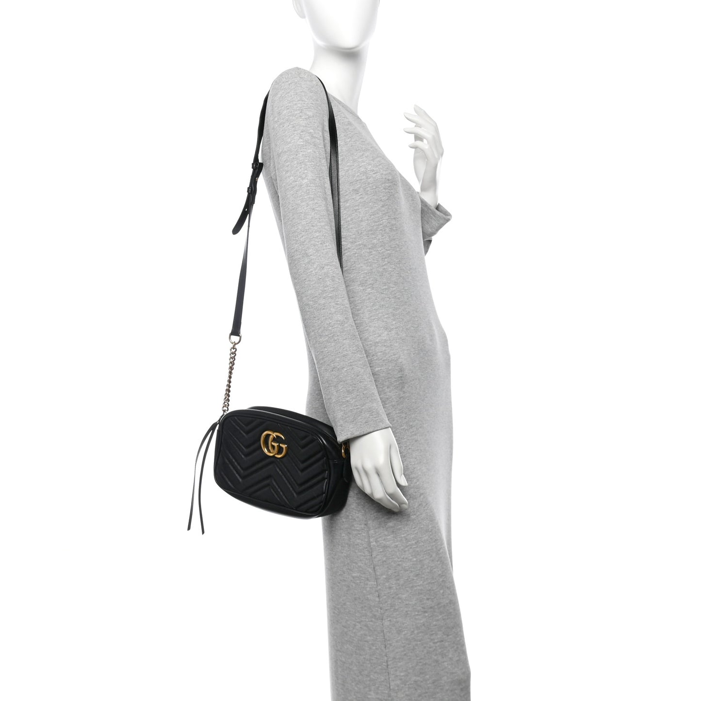 Calfskin Matelasse Small GG Marmont Chain Shoulder Bag Black