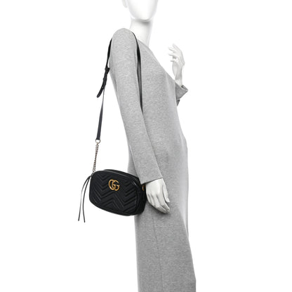 Gucci Calfskin Matelasse Small GG Marmont Chain Shoulder Bag Black 2 of 12