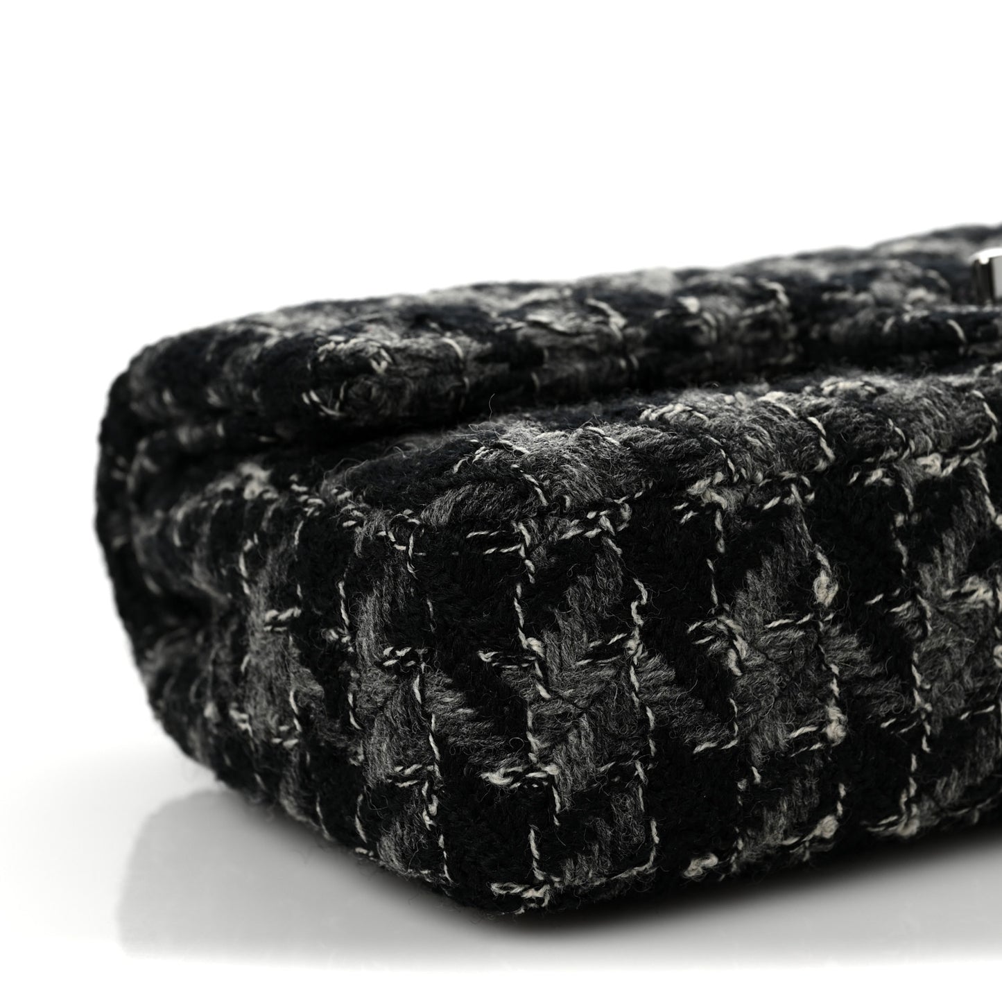 Tweed Medium Double Flap Black Grey