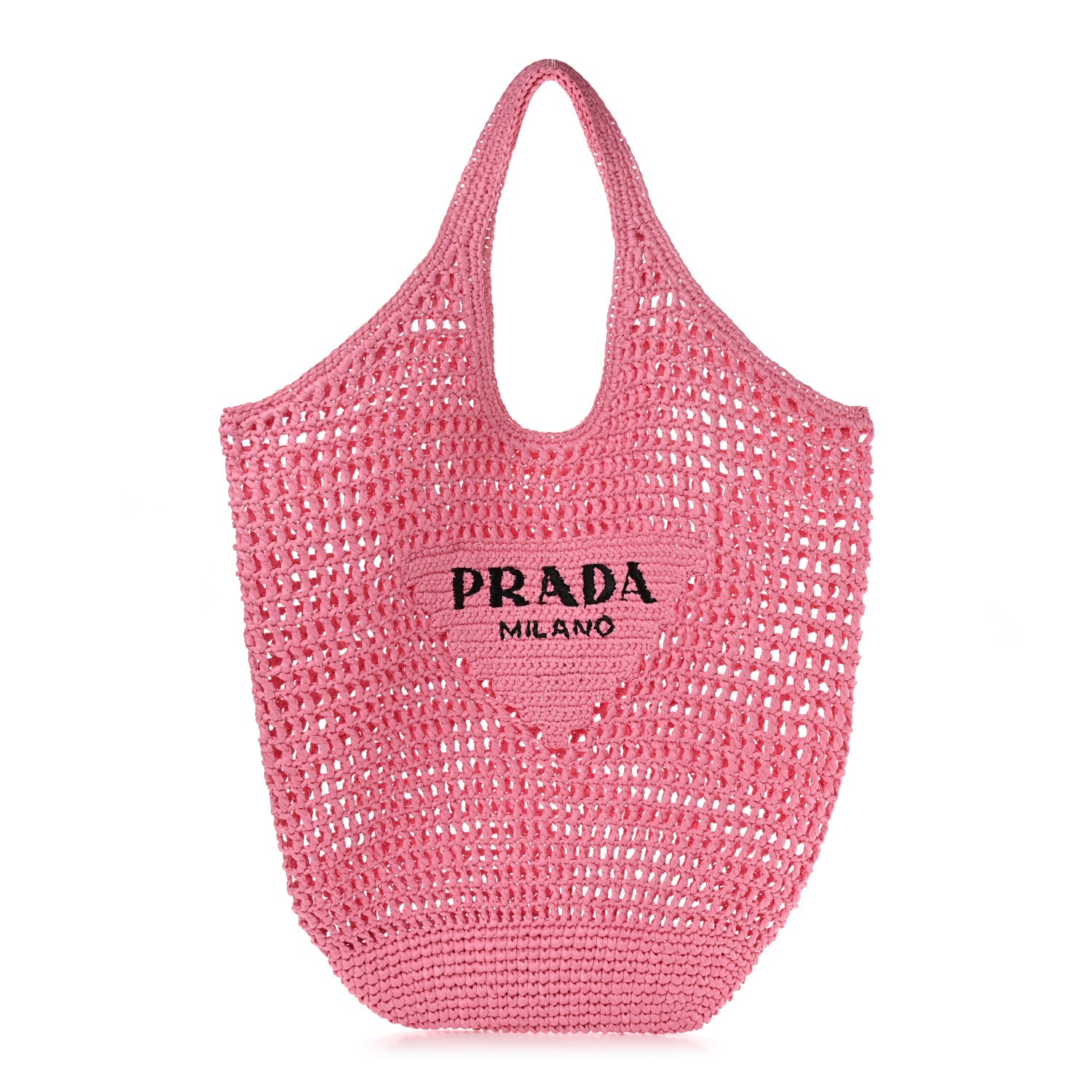 Prada Yarn Raffia Effect Crochet Logo Embroidered Shopping Tote Bag Petalo 1 of 8