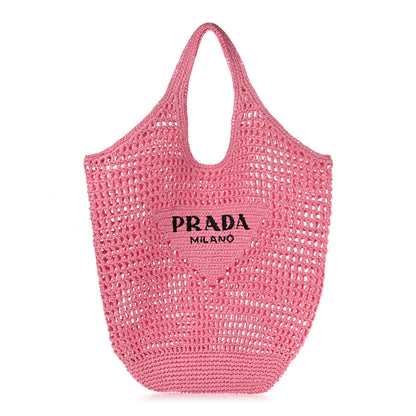Prada Yarn Raffia Effect Crochet Logo Embroidered Shopping Tote Bag Petalo 1 of 8