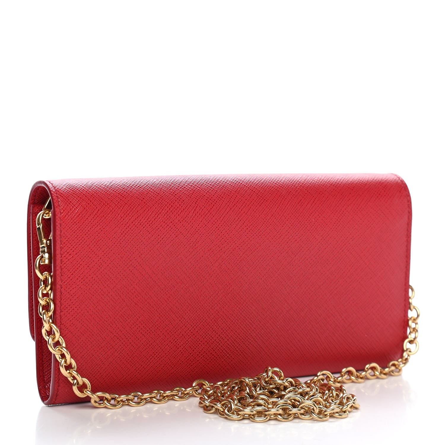 Prada Saffiano Metal Oro Chain Wallet Fuoco 2 of 8