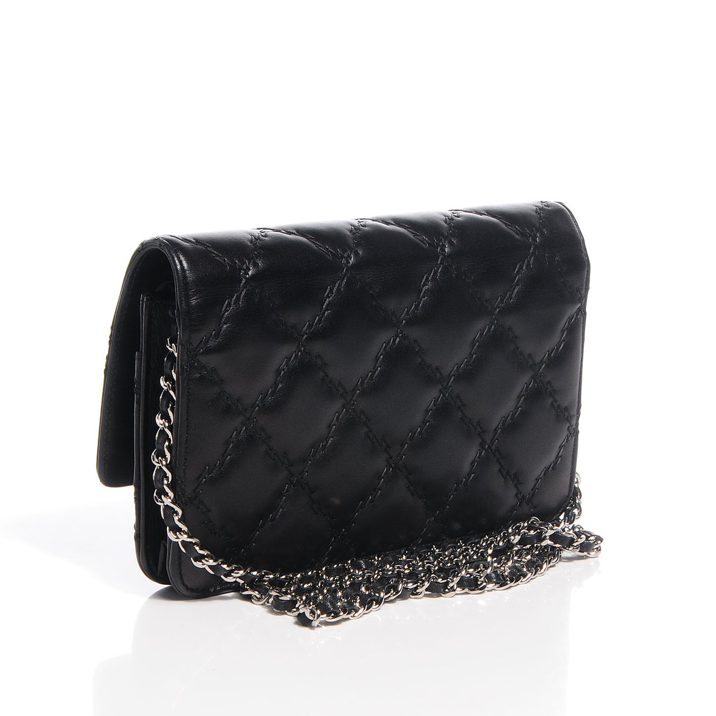 Calfskin Double Stitch Hamptons Wallet On Chain WOC Black