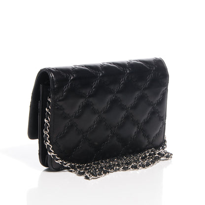 Chanel Calfskin Double Stitch Hamptons Wallet On Chain WOC Black 3 of 11