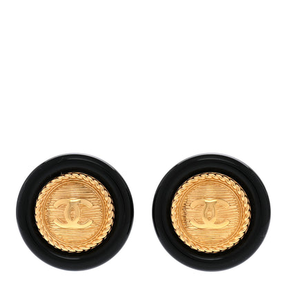 Chanel Resin CC Button Earrings Gold Black 1 of 5