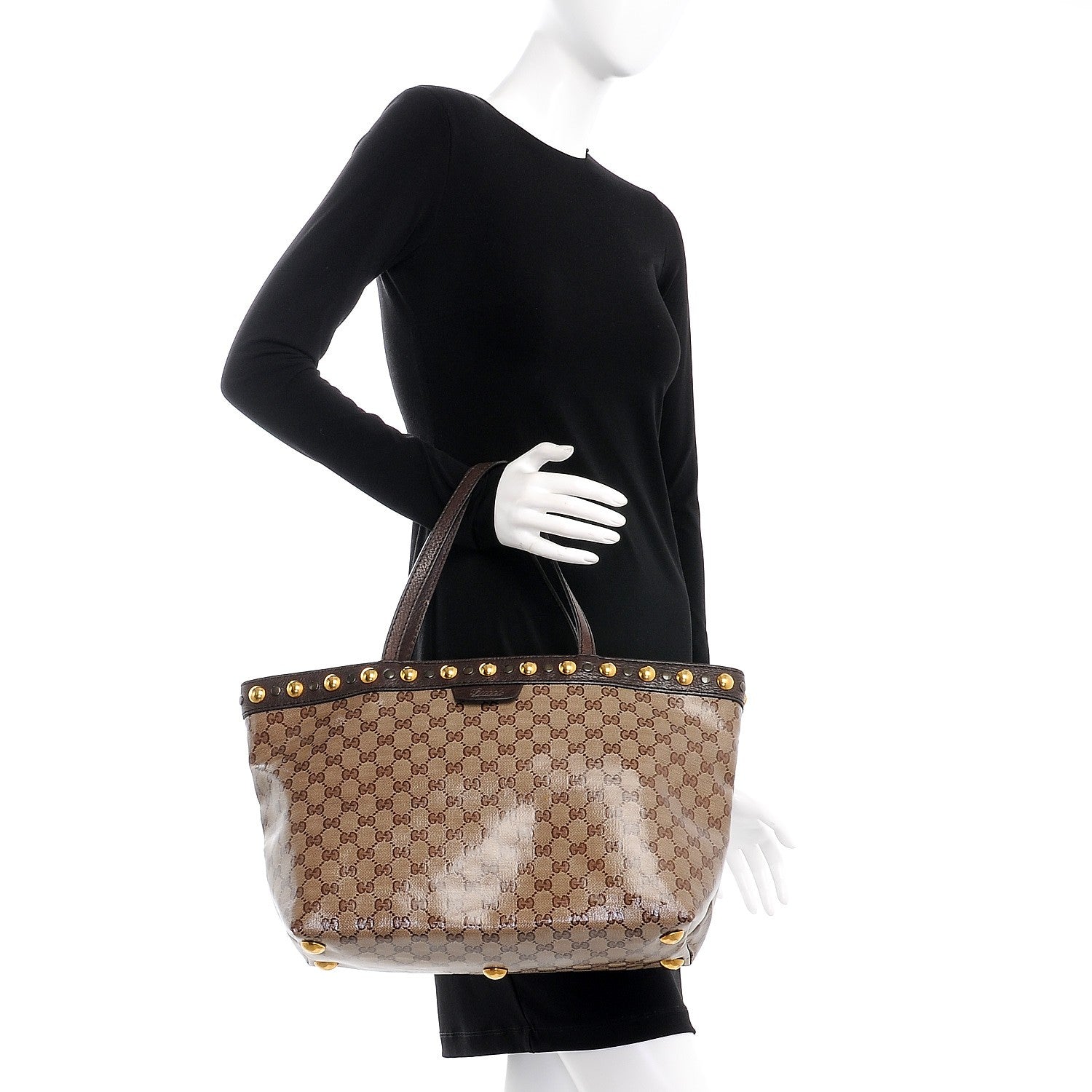 Gucci Crystal Monogram Medium Babouska Shopping Tote Dark Brown 2 of 10