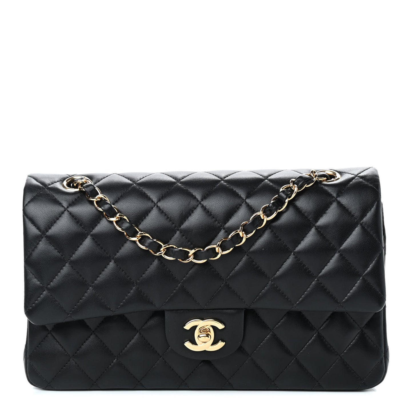 Lambskin Quilted Medium Double Flap Black
