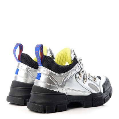 Gucci X SEGA Metallic Calfskin Mesh Womens Flashtrek Sneakers 35 Silver Black 4 of 10