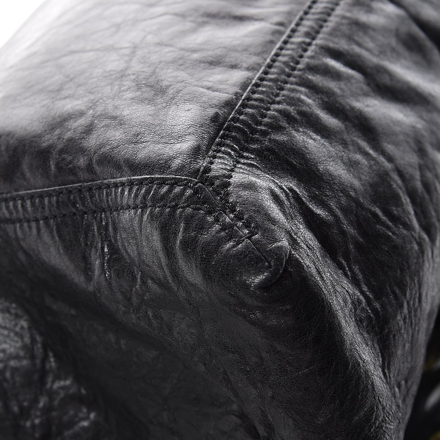 Crumpled Calfskin Fringe Large Convertible Baguette Black