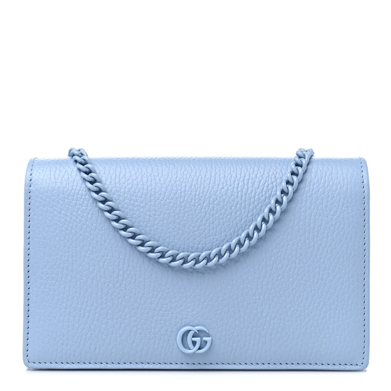 Gucci Dollar Calfskin Enamel Monochrome Mini GG Marmont Chain Wallet Porcelain Light Blue 1 of 9