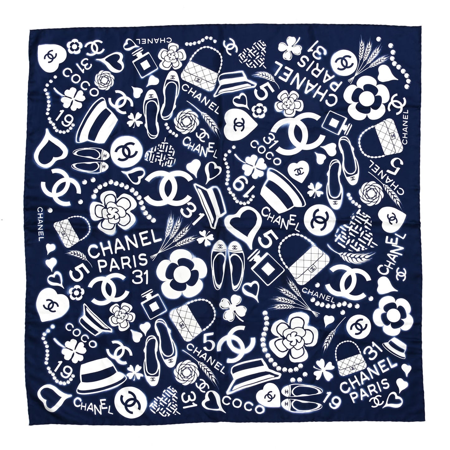 Silk CC Scarf Navy Ivory